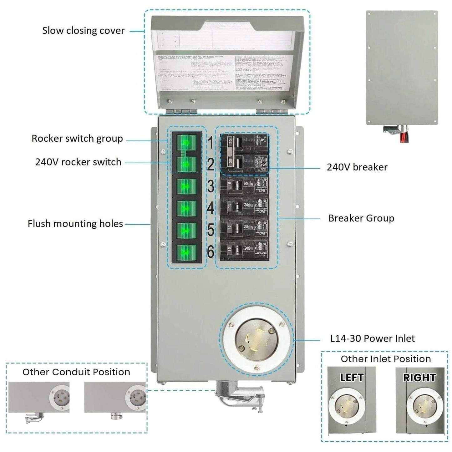 120V/240V 30A 6-Circuit Non-Automatic Transfer Switch