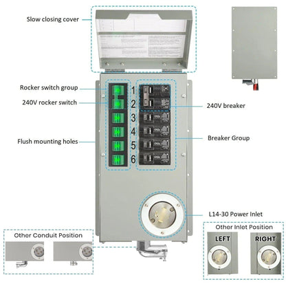 120V/240V 30A 6-Circuit Non-Automatic Transfer Switch