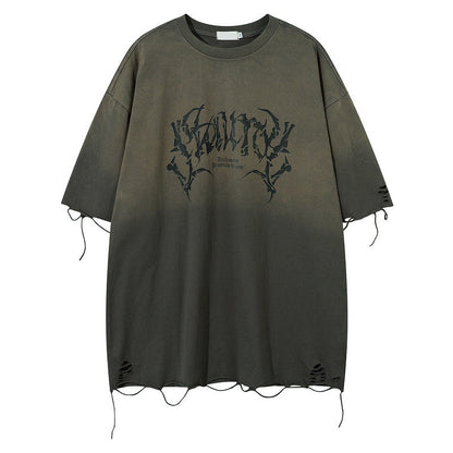 Retro Tattered Jeans Summer Loose Personality Half Sleeve
