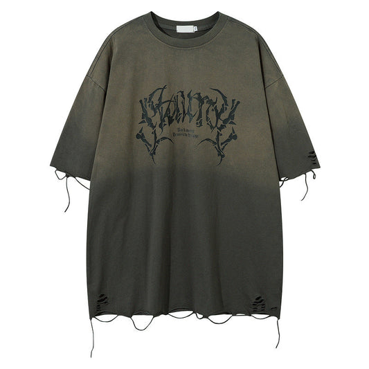 Retro Tattered Jeans Summer Loose Personality Half Sleeve