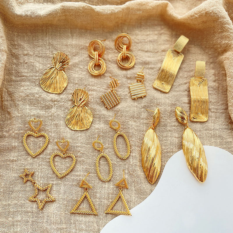 Color Retention Copper Plating 18K Real Gold Overlapping Design Double Layers Loving Heart Earrings