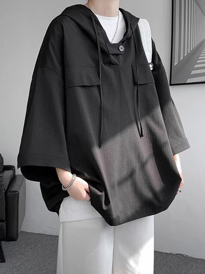 Summer Menswear Hooded Short Sleeve T-shirt Men's Plus Size Half Sleeve