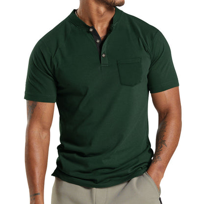 Plus Size Men's Short Sleeve Sleeve Button Pocket