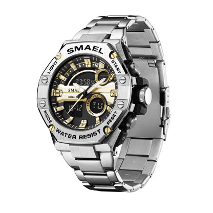 Men's Waterproof Double Display Watch – Alloy Steel Belt