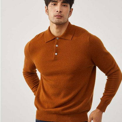Pure Cashmere Men's Polo Collar Pullover Short Sweater