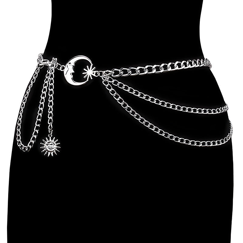 Hip Hop Metal Moon Body Chains Multi-layer Tassel Sun Pendant Street Waist Decorations