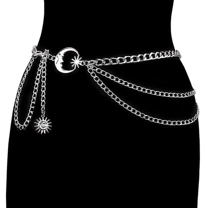 Hip Hop Metal Moon Body Chains Multi-layer Tassel Sun Pendant Street Waist Decorations