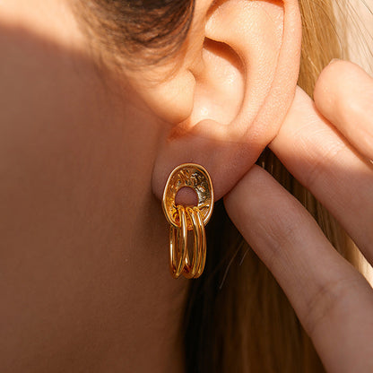 Color Retention Copper Plating 18K Real Gold Overlapping Design Double Layers Loving Heart Earrings