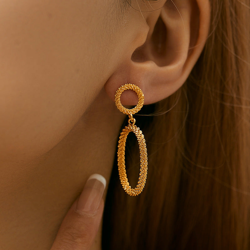 Color Retention Copper Plating 18K Real Gold Overlapping Design Double Layers Loving Heart Earrings