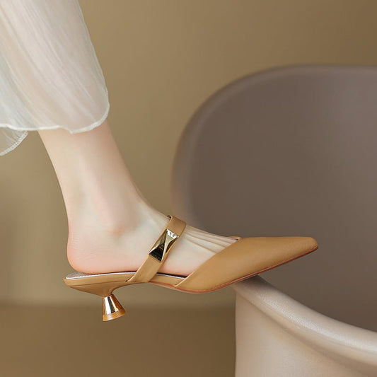 Casual Pointed-toe Mules Shoes High Heel Toe Box Half Slippers