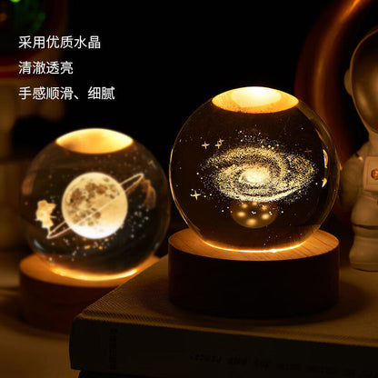 Crystal Ball Night Light USB Laser Engraved LED Lamp Gift for Bedroom Decor