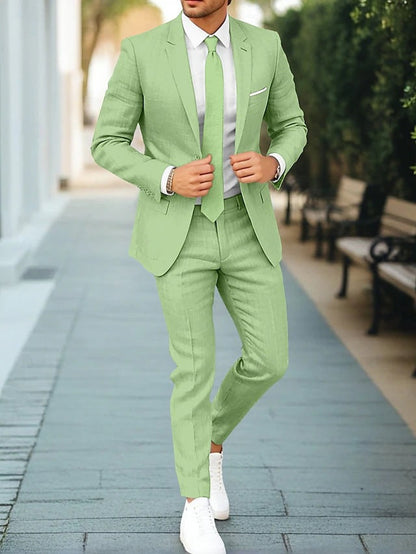 Men's New Linen Single Row One Button Suit