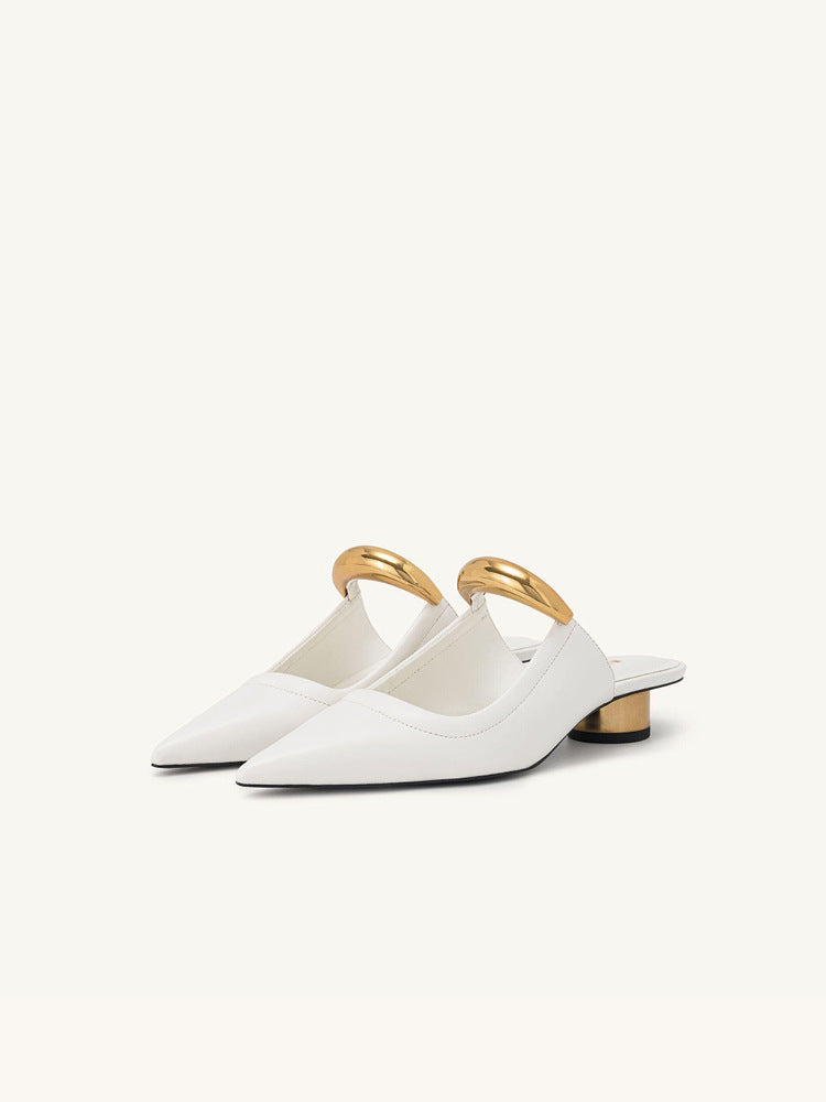 Pointed-toe Slippers Women's Chunky Heel Mid Heel Half Slippers Ferrule Sandals