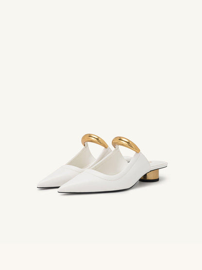 Pointed-toe Slippers Women's Chunky Heel Mid Heel Half Slippers Ferrule Sandals