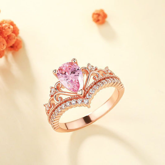 Affordable Luxury Fashion Water Drop Pink Diamond Side White Diamond V Ring