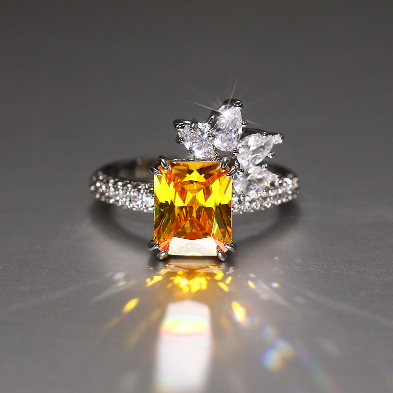 Elegant Princess Square Diamond Zircon Ring Vintage