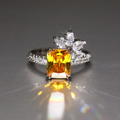 Elegant Princess Square Diamond Zircon Ring Vintage