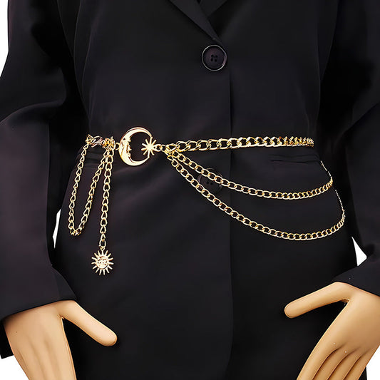 Hip Hop Metal Moon Body Chains Multi-layer Tassel Sun Pendant Street Waist Decorations
