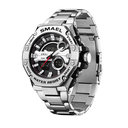 Men's Waterproof Double Display Watch – Alloy Steel Belt