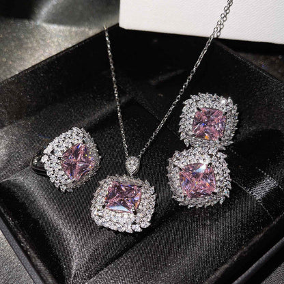 925 Silver Jewelry Colored Gems Suit Ear Stud Pendant Ring For Women