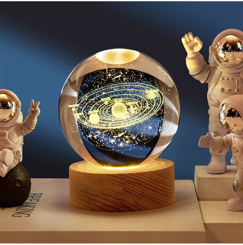 Crystal Ball Night Light USB Laser Engraved LED Lamp Gift for Bedroom Decor