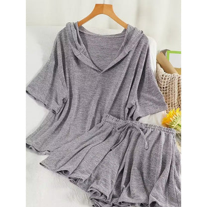 Summer New Loose Fashion Hooded Short Sleeve Shorts Two-piece Set