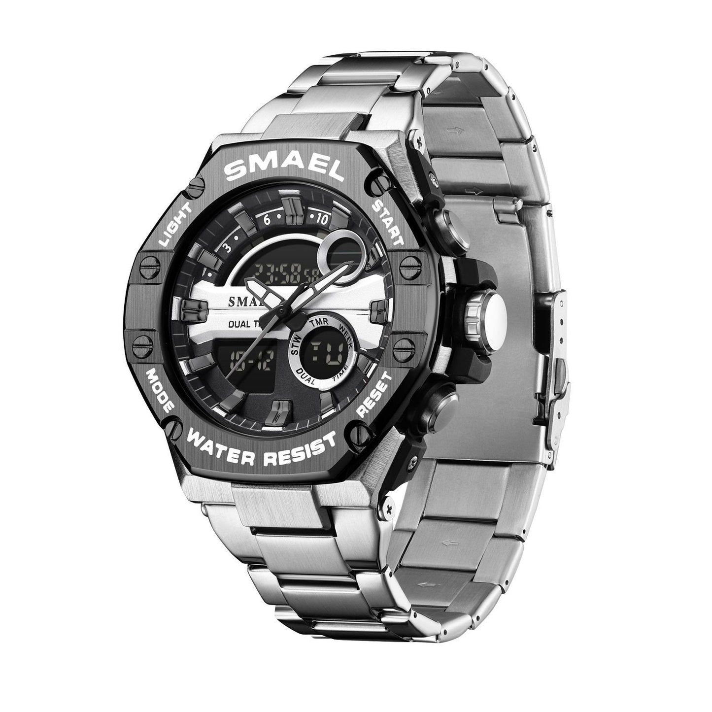 Men's Waterproof Double Display Watch – Alloy Steel Belt