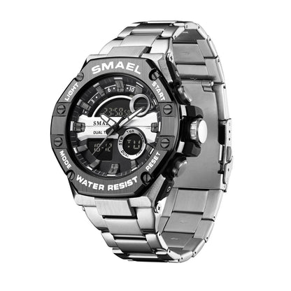 Men's Waterproof Double Display Watch – Alloy Steel Belt