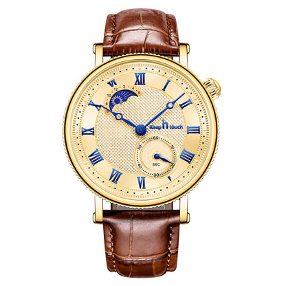 Sun Moon Star Waterproof Watch Two-pin Half Men's Watch