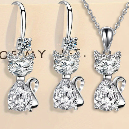 Shiny Exquisite Luxury Cat Pendant Necklace Earrings
