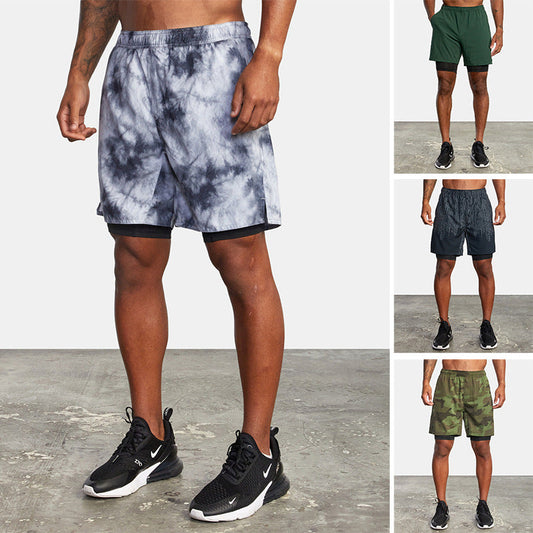 Short de sport décontracté d'été pour homme, double épaisseur, couleur unie camouflage