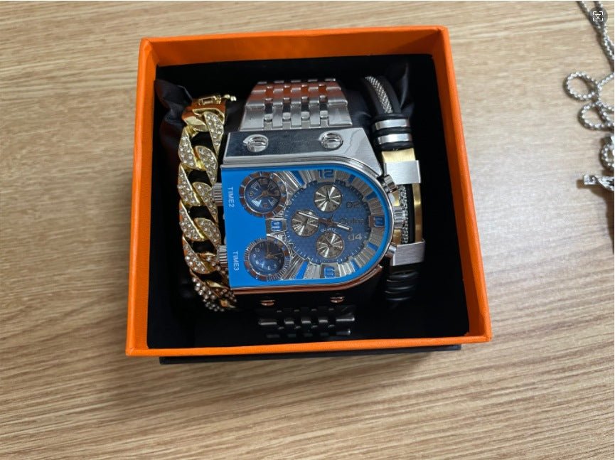 Multi-time Zone Large Dial Luminous Men's Watch