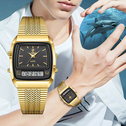 Business Casual Mesh Belt Watch – Waterproof Double Display