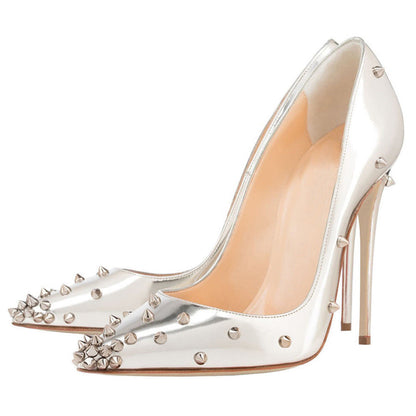 Pointed Toe Shallow Mouth Rivet Stiletto Heel Women's Shoes