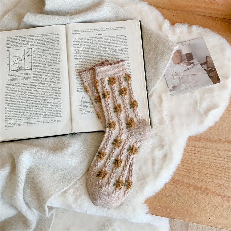 Chaussettes épaisses en laine pour femme – Série jaune en cachemire