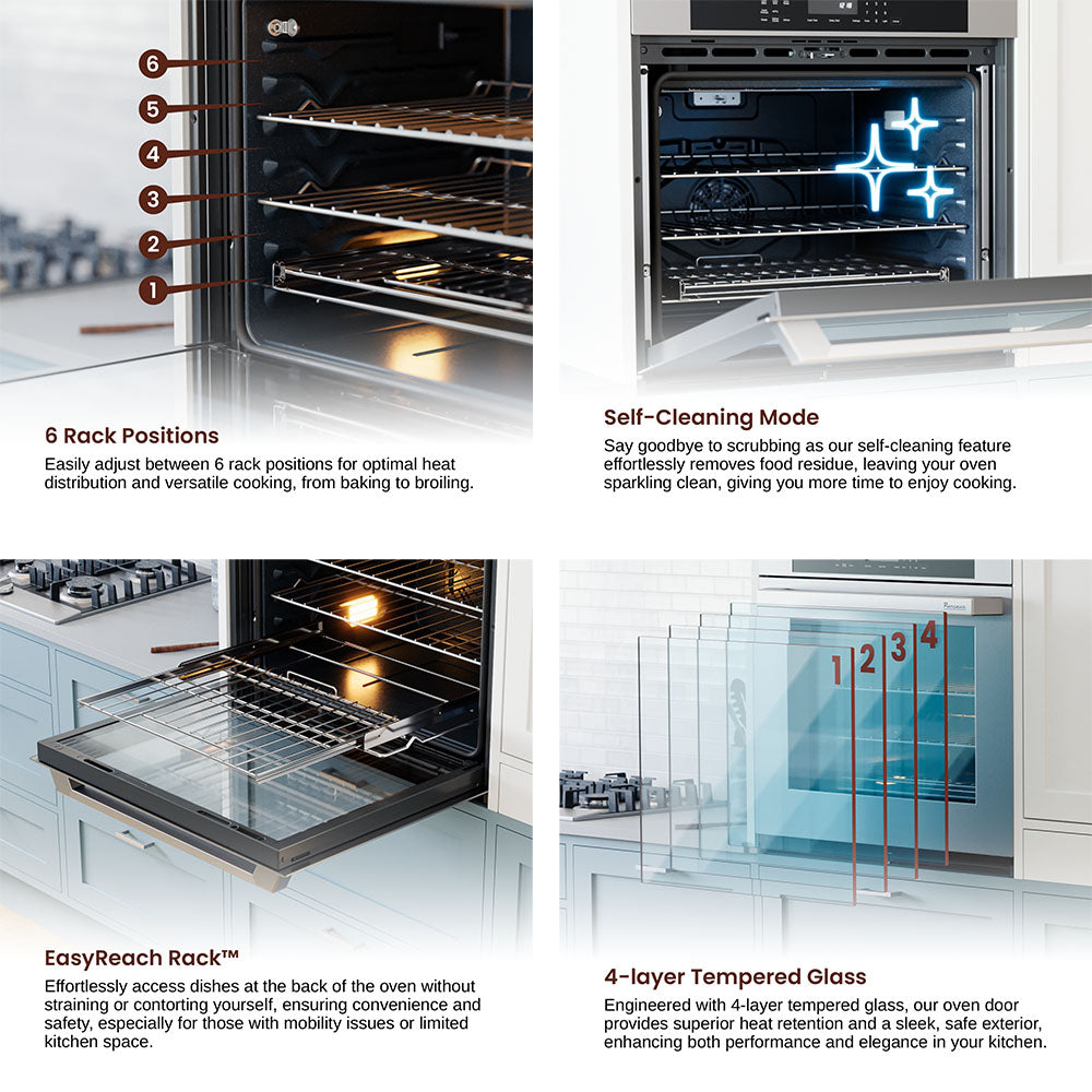 Horno de pared eléctrico doble Rangaire de 30" con autolimpieza, freidora de aire, verdadera convección, acero inoxidable RWOD301GS