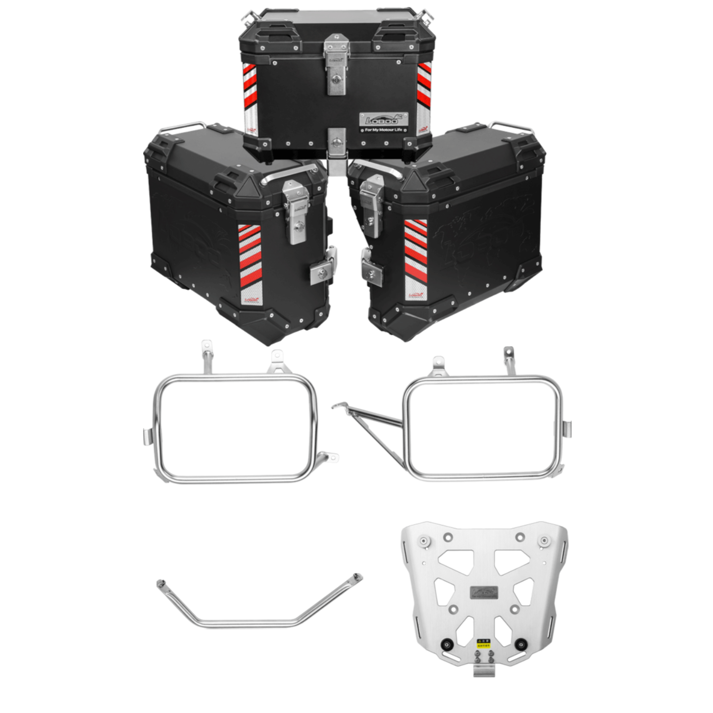 LOBOO Aluminum Side Panniers, Top Case & Mounting Rack System for CFMOTO 450MT (2024-)