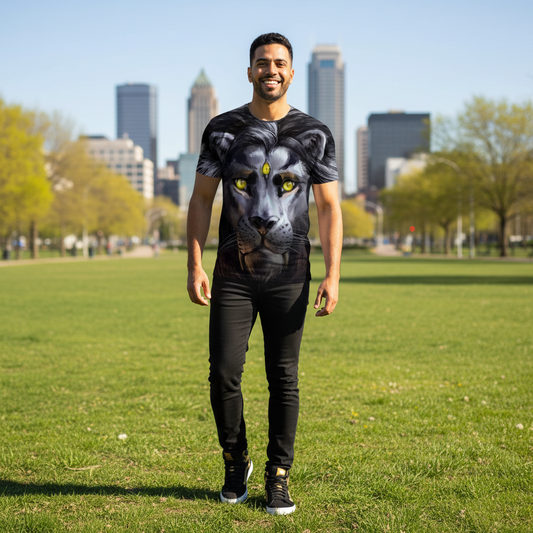 Urban Safari Men's Lion T-Shirt - 3D Printed Animal Graphic Tee, Gold/Black Streetwear, Short Sleeve Crew