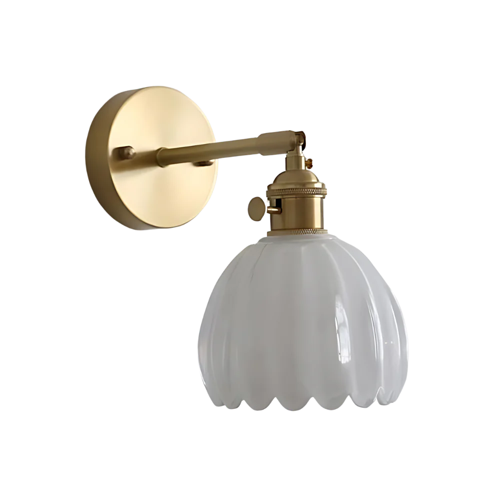 Aplique de Pared Clásico de 1 Luz con Pantalla de Cristal Tulipán de Latón Vintage
