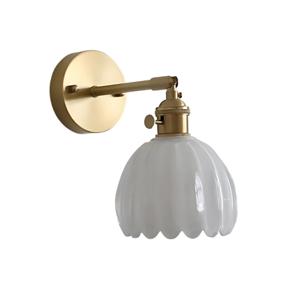 Aplique de Pared Clásico de 1 Luz con Pantalla de Cristal Tulipán de Latón Vintage