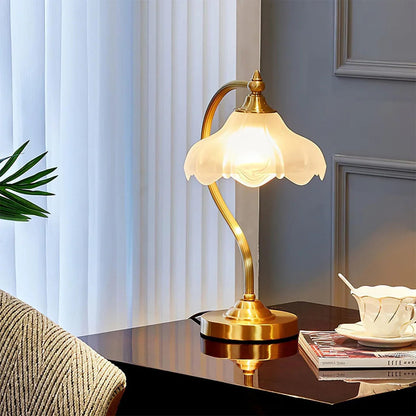 Brass Glass Petal Table Lamp E26 Dimmable 16.5" Gold Base
