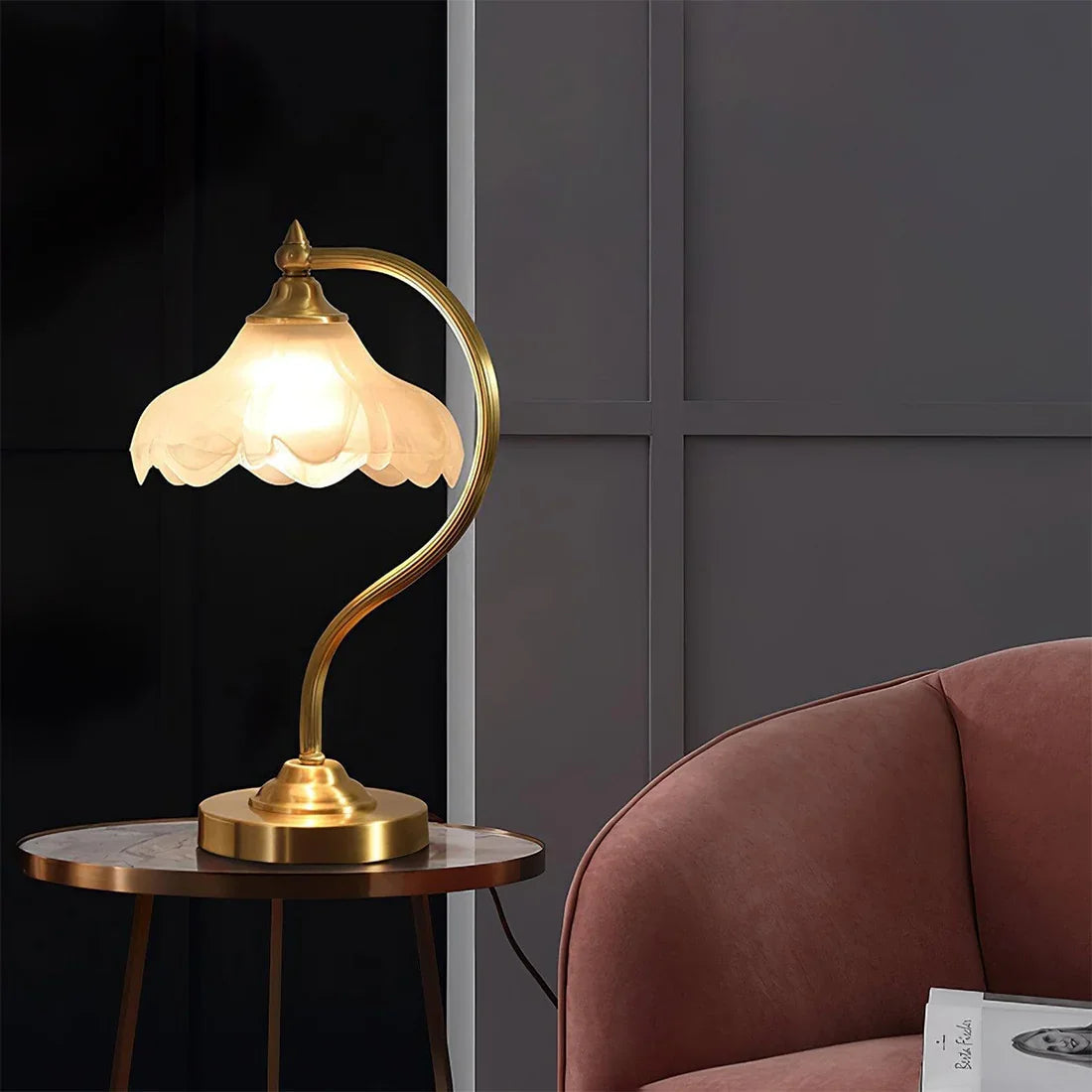 Brass Glass Petal Table Lamp E26 Dimmable 16.5" Gold Base