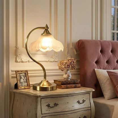 Brass Glass Petal Table Lamp E26 Dimmable 16.5" Gold Base
