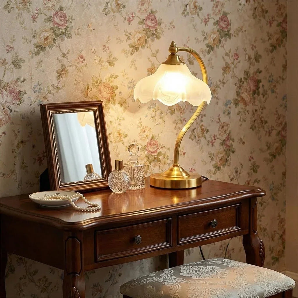 Brass Glass Petal Table Lamp E26 Dimmable 16.5" Gold Base