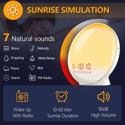 Sunrise Alarm Clock with FM Radio Wake Up Light LED Night Lamp