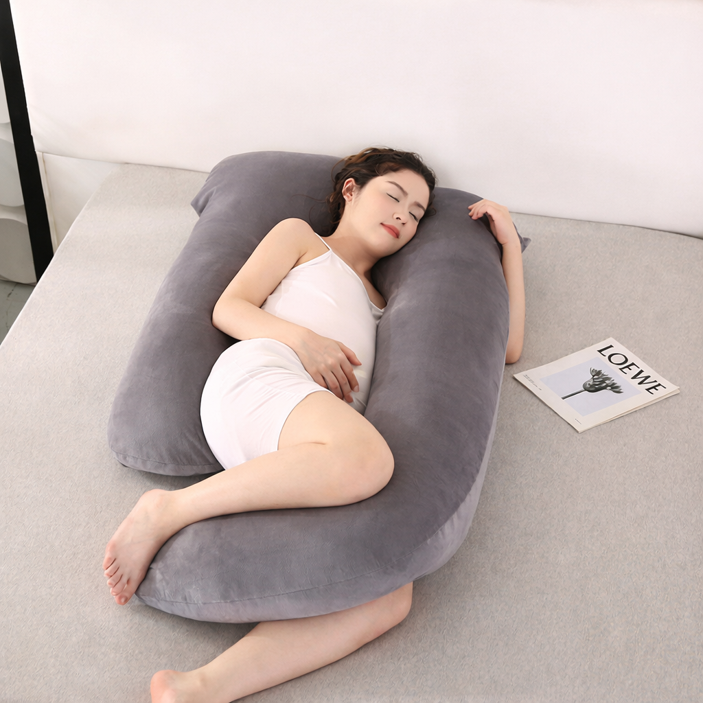 U-Shaped Full Body Pillow Side Sleeper Support Cushion 155cm Grey