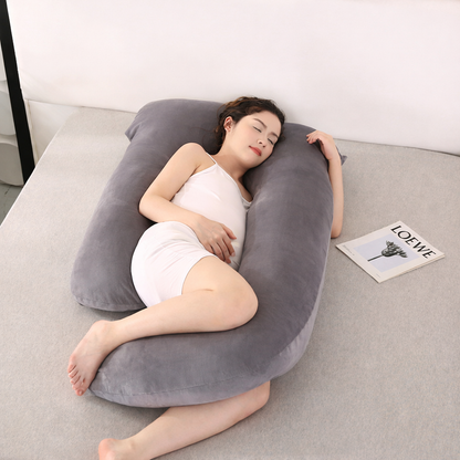 U-Shaped Full Body Pillow Side Sleeper Support Cushion 155cm Grey