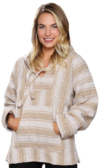 El Paso Designs (TM Classic Mexican Baja Hoodie Pullover Poncho (Large Beige)