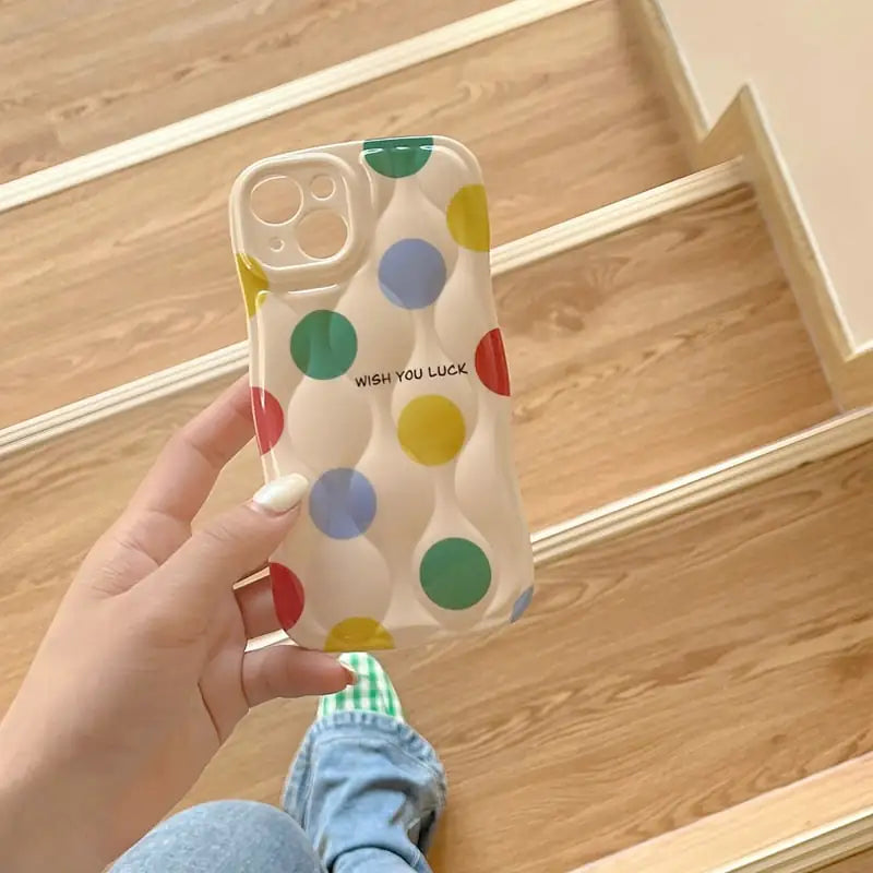 Colorful Polka Dot Chain Lanyard iPhone Case – TPU with Strap