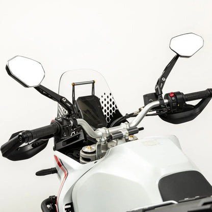 RM02 Motorcycle Rearview Mirror – 1200R Spherical Lens, CNC Aluminum, Anti-Glare & Quick-Fold Design